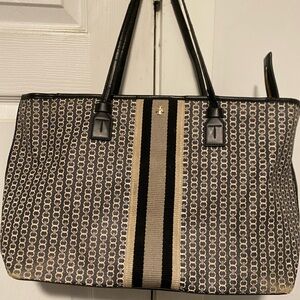 Vintage Tory Burch Black & Beige Signature Canvas Large Tote